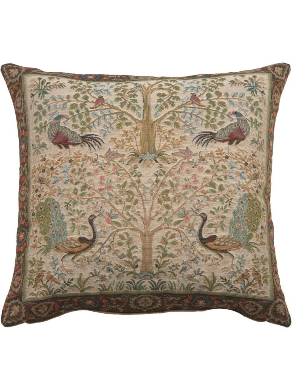 Elegant Cream Tapestry Throw Pillow Cover | 19x19in Cotton Cushion Decor